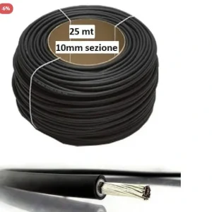 Cavo Solare 10mm  25 mt NERO Fotovoltaico Abitazione