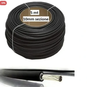 Cavo Solare 10mm  5 mt NERO Fotovoltaico