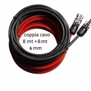 Coppia Cavo Solare 8mt Rosso+8 mt Nero da 6mm-Fotovoltaico