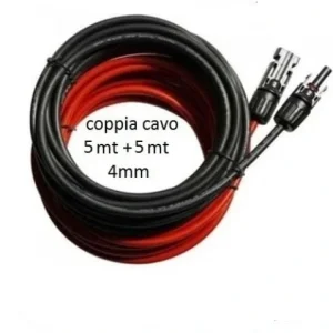 Coppia Cavo Solare 5mt Rosso +5mt Nero 4mm Fotovoltaico