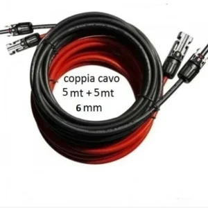 Coppia Cavo Solare 5mt Rosso + 5 mt Nero da 6mm+4 Connettori