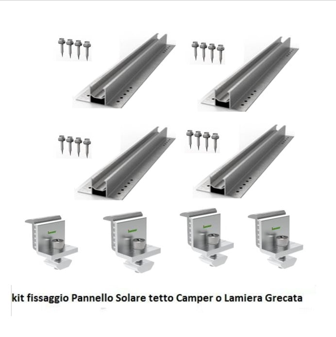 TEOV Kit Di Fissaggio Per Pannelli Solari Su Tetto In Lamiera: Guide Da 30 Cm, Morsetti Centrali E Terminali, Viti Inox, Adatto Per 2 Moduli 30-35 Mm