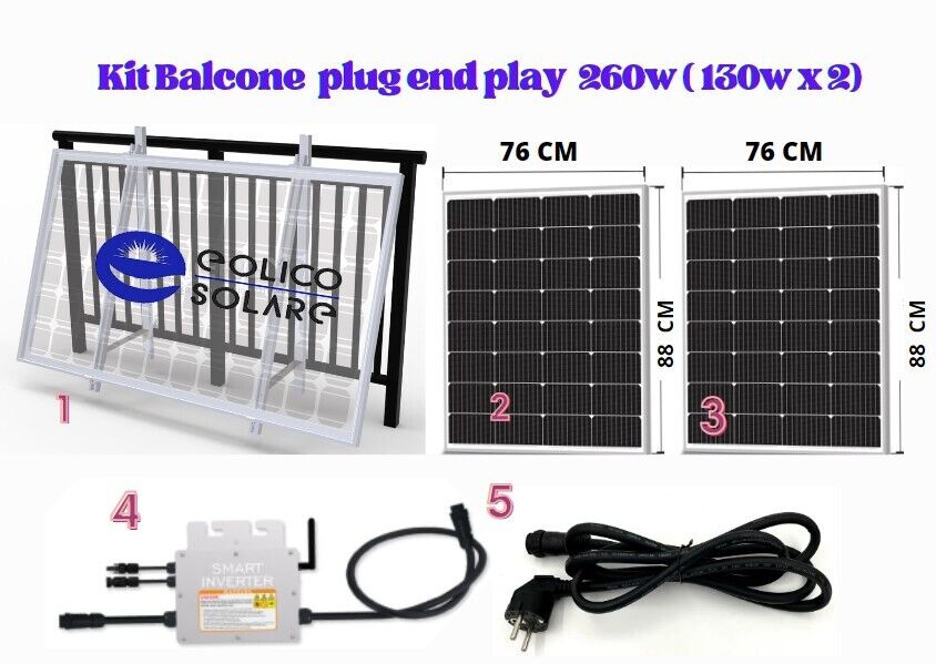 Kit Fotovoltaico Balcone 350W Plug&Play | 2 Pannelli Flessibili 200W E Inverter AE400S Con WiFi