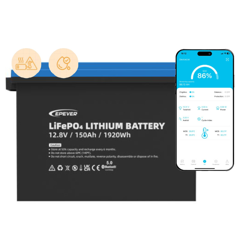Batteria Epever LiFePO4 12,8 V 150 Ah IP65